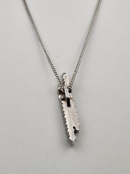 16"Silver Tone Necklace with Rhinestone Double Row Bar Pendant