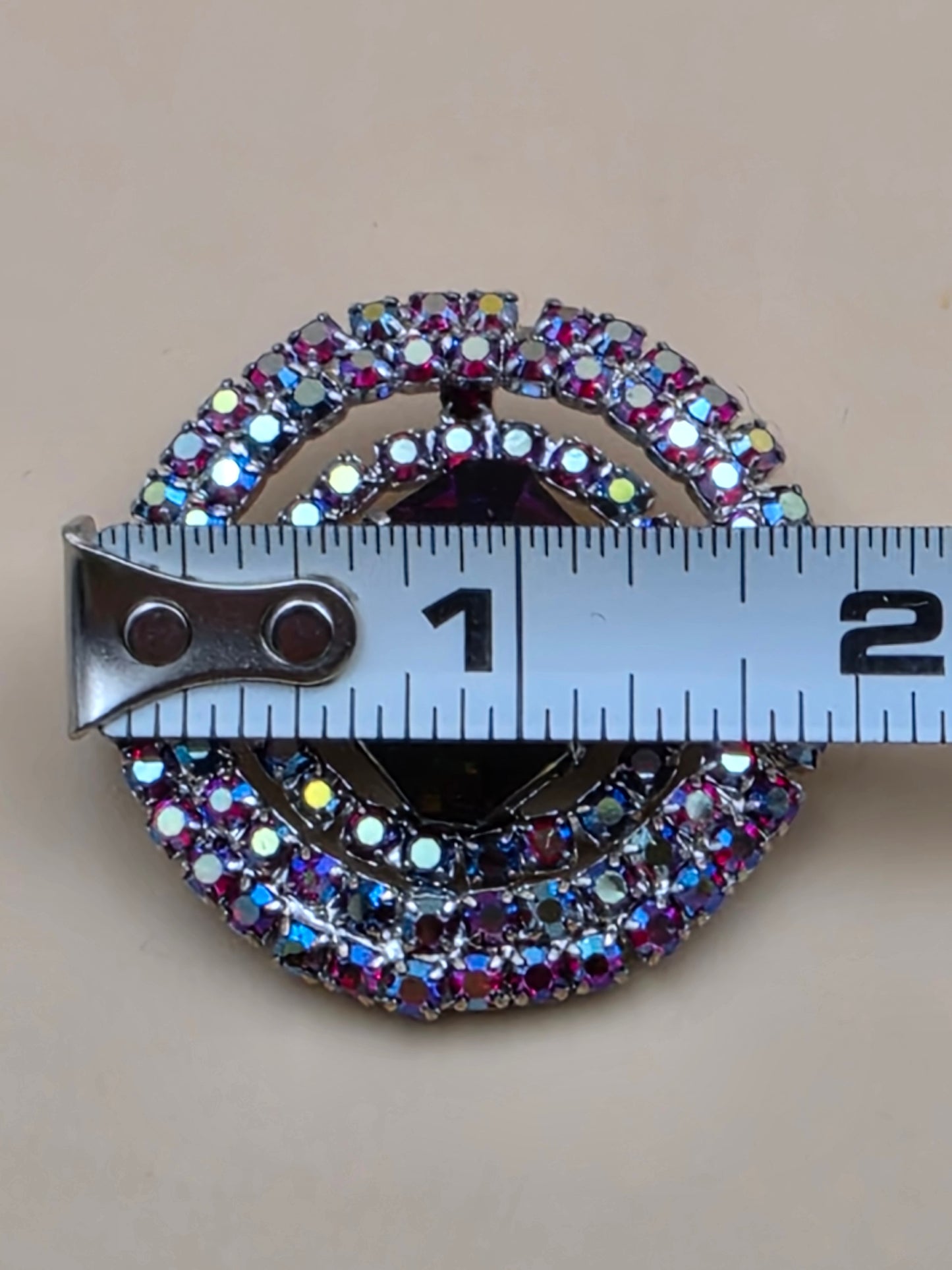 Rivoli Crystal/Aurora Borealis Vintage 1950's-60's 1.75" Round Brooch