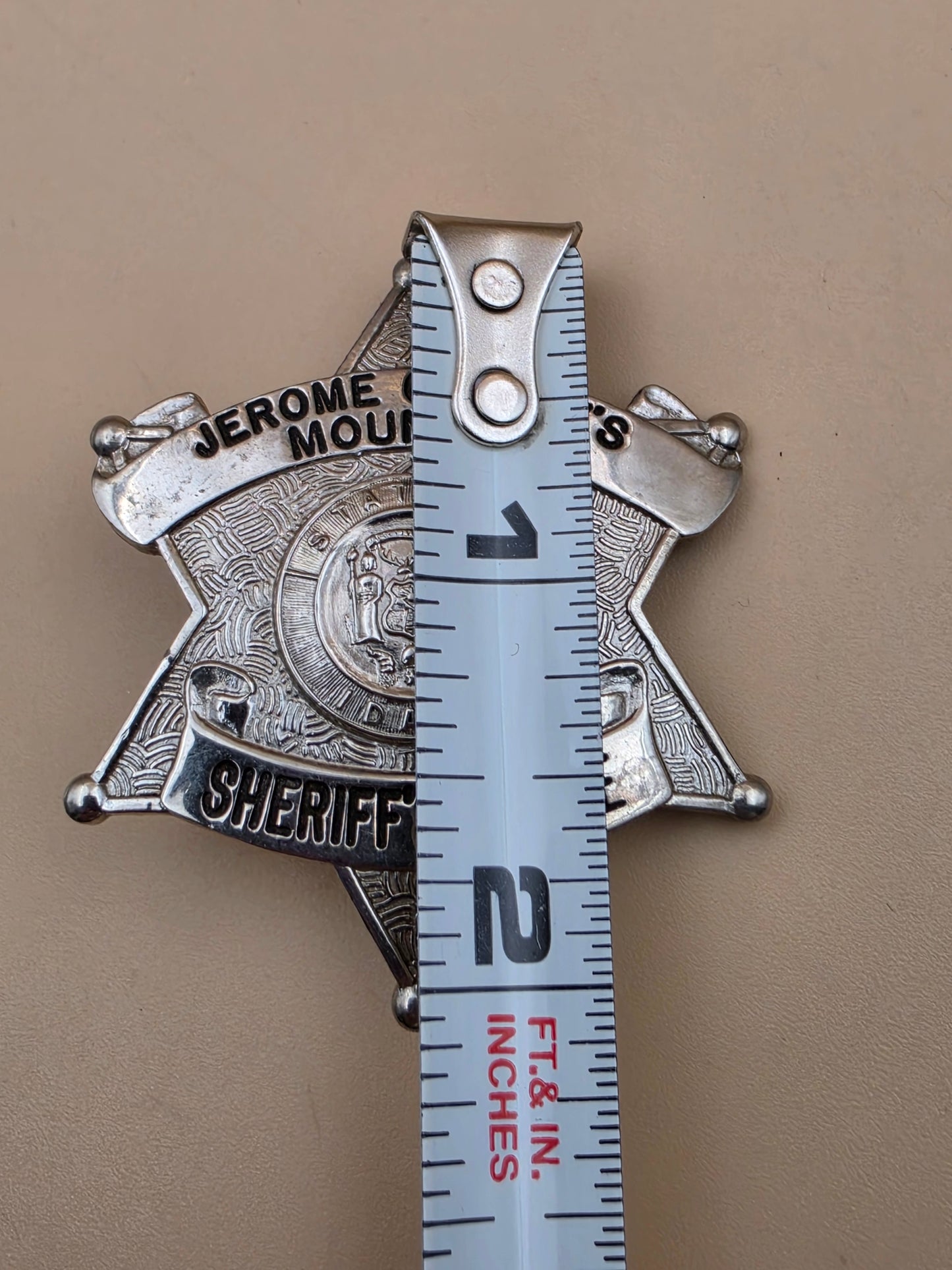 C.W. NIELSEN MANUFACTURING Silver Tone 6 Point Star Jerome County State of Idaho Mounted Sheriff's Posse Badge