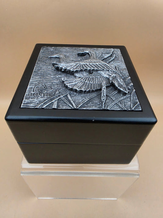 Vintage Duck Unlimited "Sponsorship Gift" Dark Wood/Pewter Top Watch/Jewelry Box 3.5" x 3.5"
