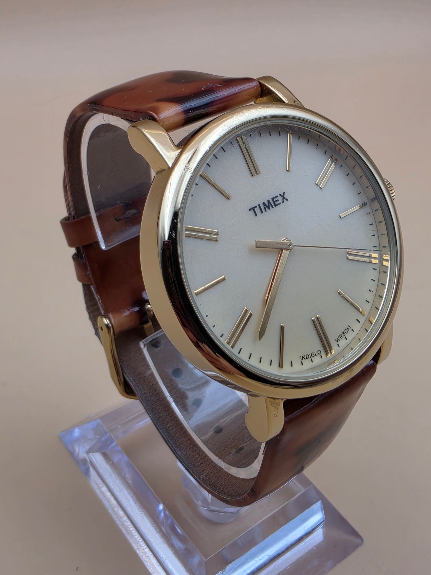 TIMEX Tortoise Print/ Gold Tone Model T2P237 Vintage Women's Watch