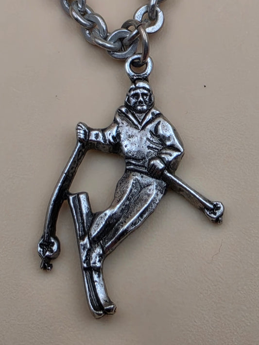 Pewter Finished Skier Charm/ Vintage 1950's-60's Sweater Clip