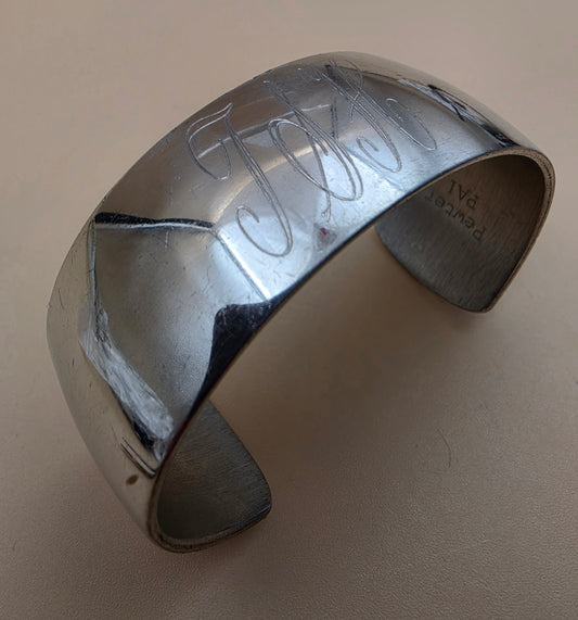 Pewter PAI Monogrammed "T.S.H" 1980's Vintage 7" Bracelet