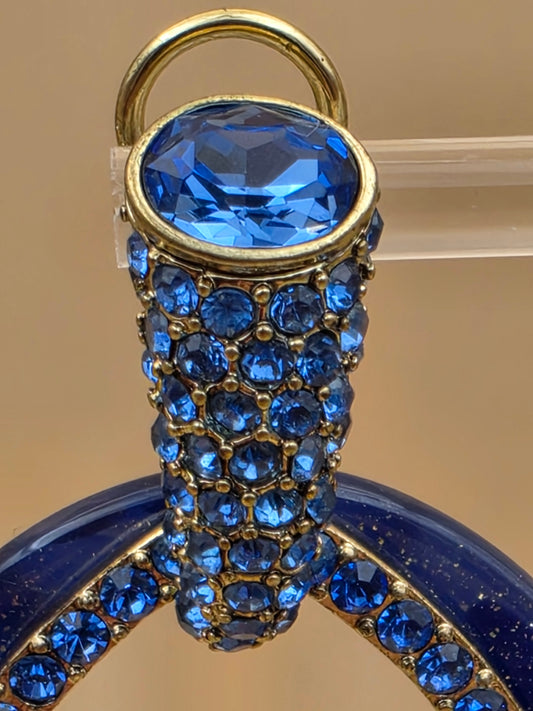 HEIDI DAUS Blue Swarovski Crystal/Gold Tone/Swirl Acrylic 3" Dangle Hoop Earrings