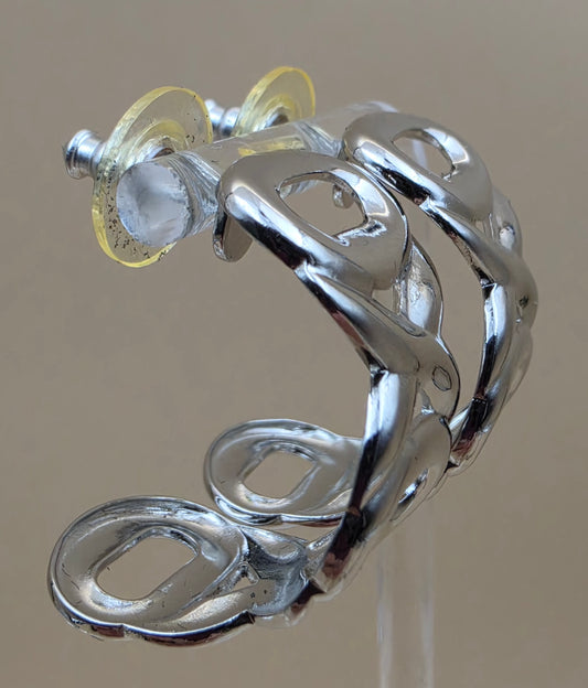 AVON Vintage 1990's "Modern Love Hoops" Silvertone Cutout 1" Half Hoop Earrings