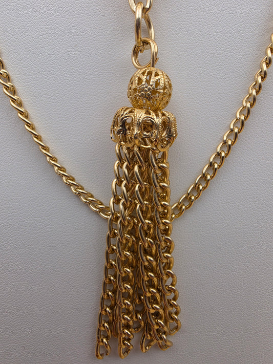 Gold Tone/Filagree Tassel Pendant/Layered Necklace