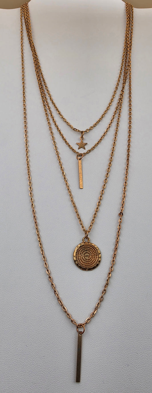 Gold Tone/Multi Layered/Multi Charm Necklace