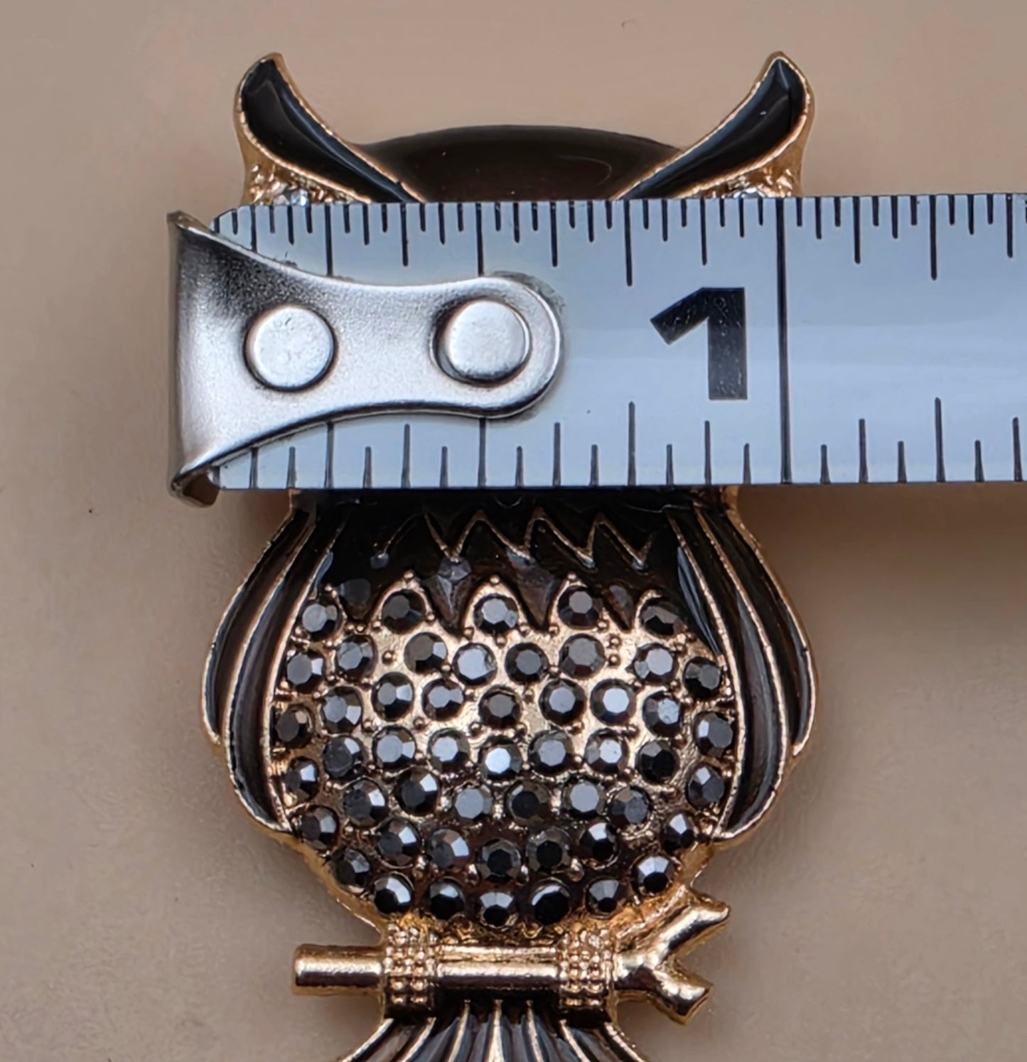 Multi Rhinestone Brown/White/Clear Owl on a Limb Brooch