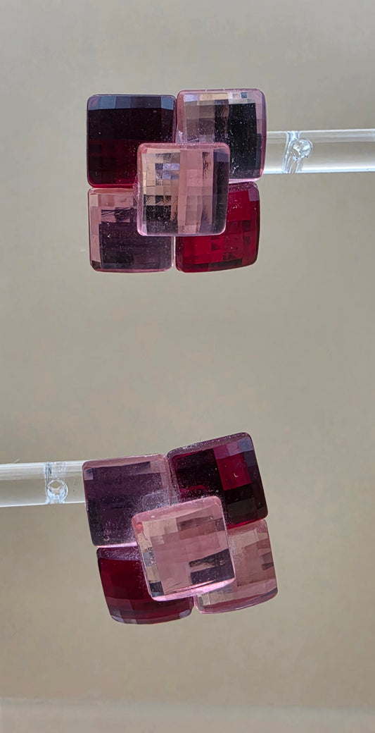 Square/Geometric/Pink/Red Vintage .75" Resin Earrings