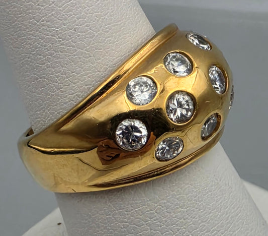 Goldtone /Clear Rhinestone Vintage Dome Ring Size 8