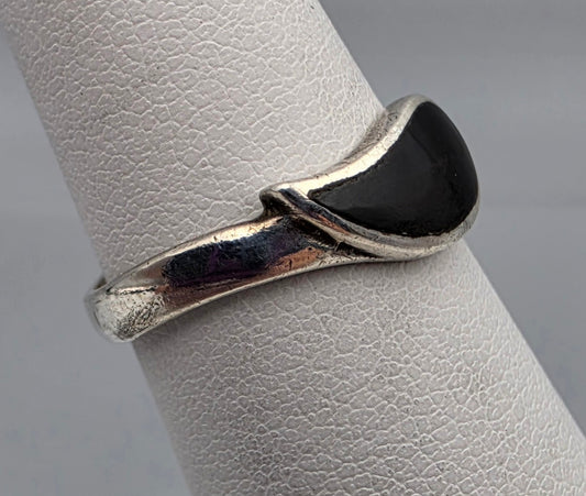 Sterling Silver/Inlaid Onyx Ring Size 5.5