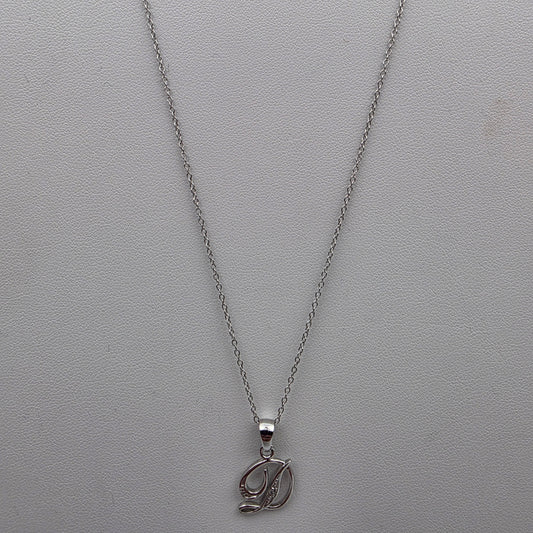 Diamond/Sterling Silver Monogram "D" Pendant and 19" Chain Necklace