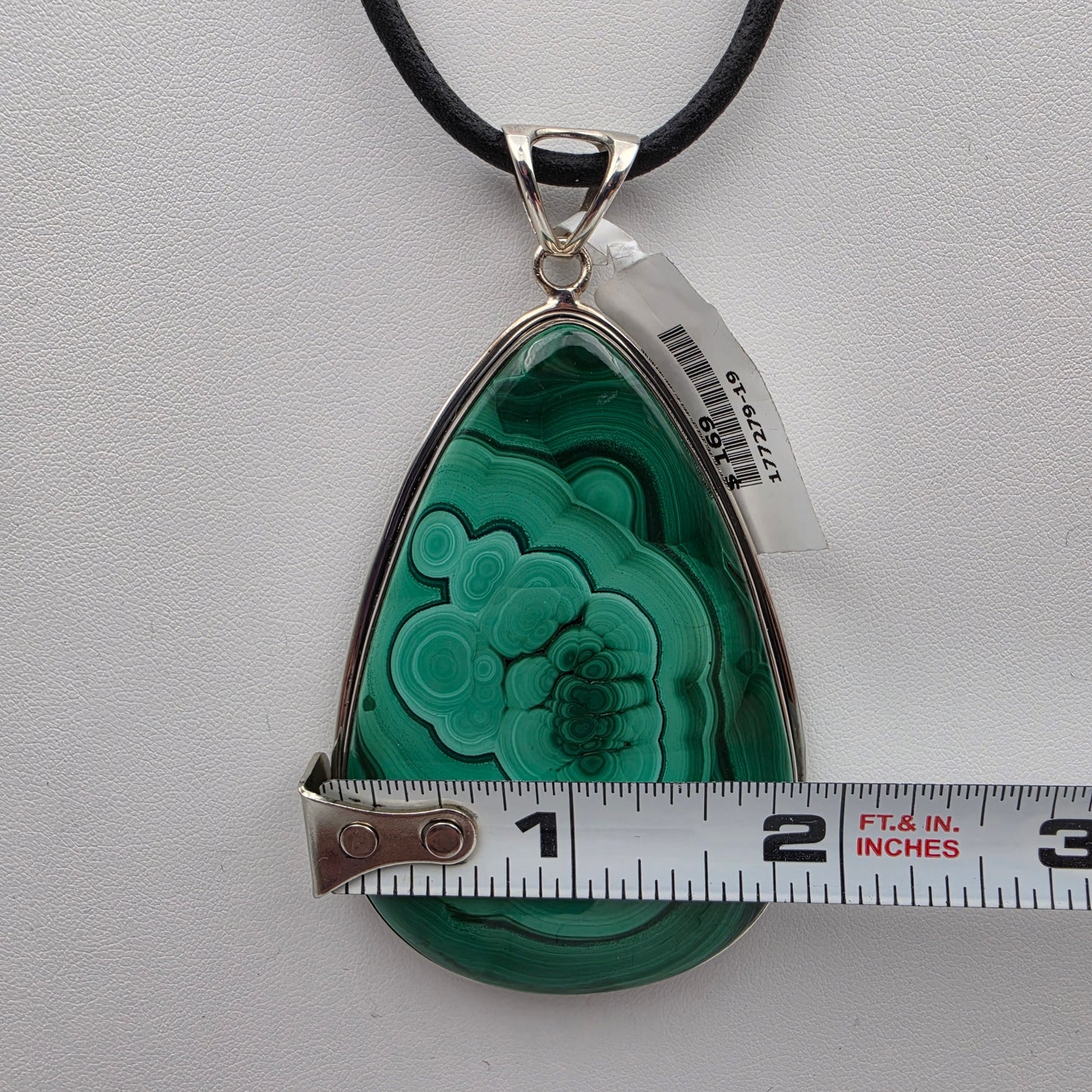 Malachite/Sterling Silver Pear Shaped 3.5" Statement Pendant