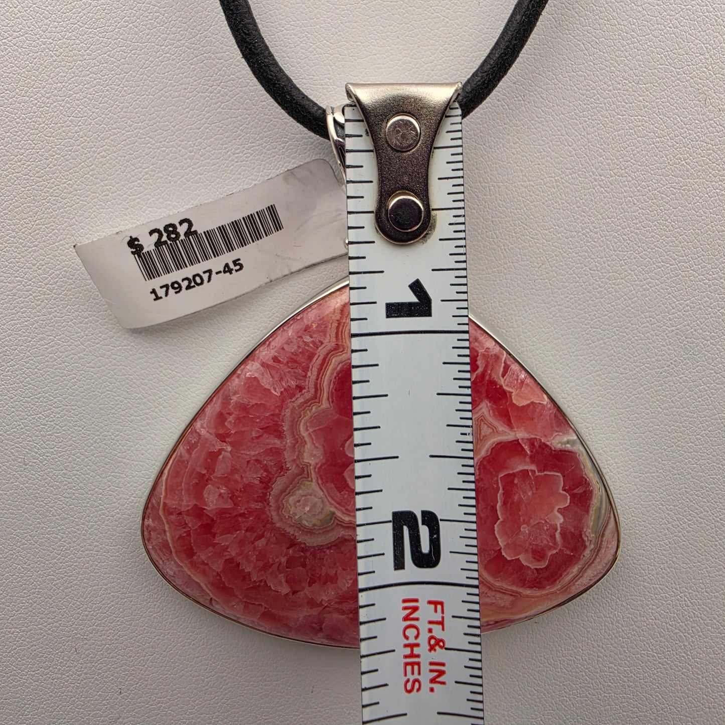 INDIA GEMS Rhodochrosite/Sterling Silver Triangular 2.75" Statement Pendant