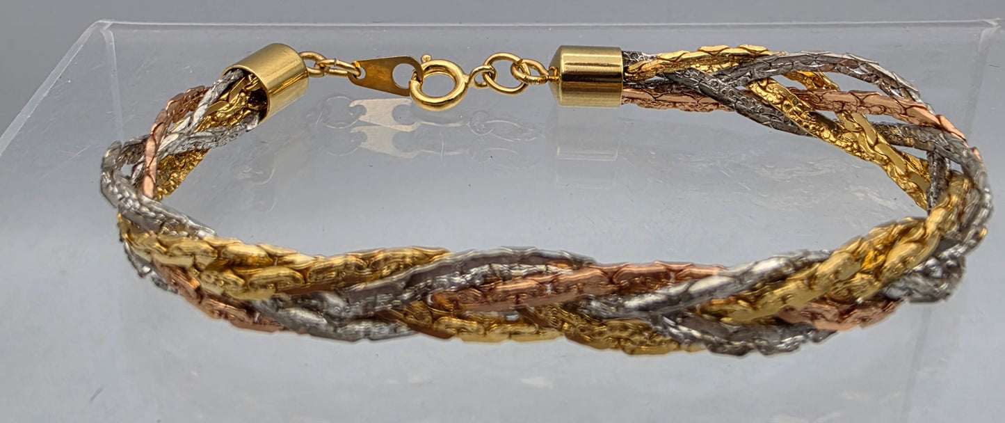 Tri-Gold Tone Braided 7.5" Vintage Bracelet