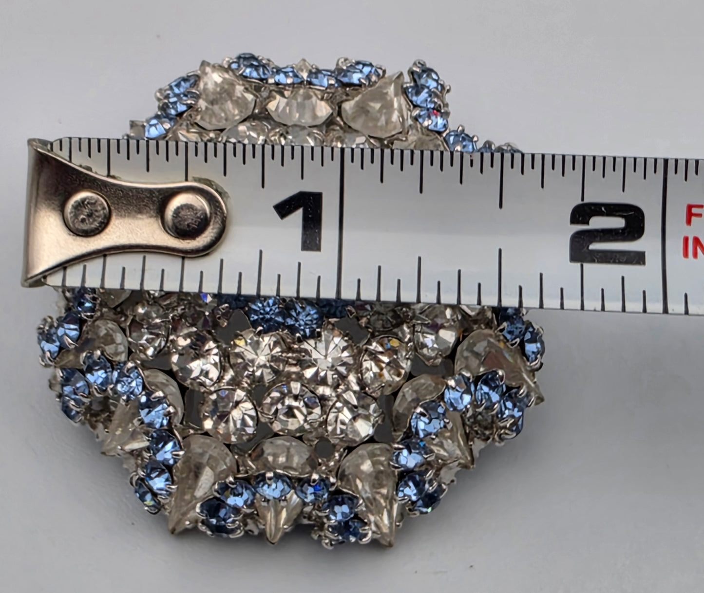 1950's- 1960's Multilayered Rosette/Blue/Clear Rhinestone Vintage Brooch