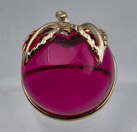 SARAH COVENTRY Vintage Gold Tone/Pink Jelly Belly Apple 1.5" Brooch