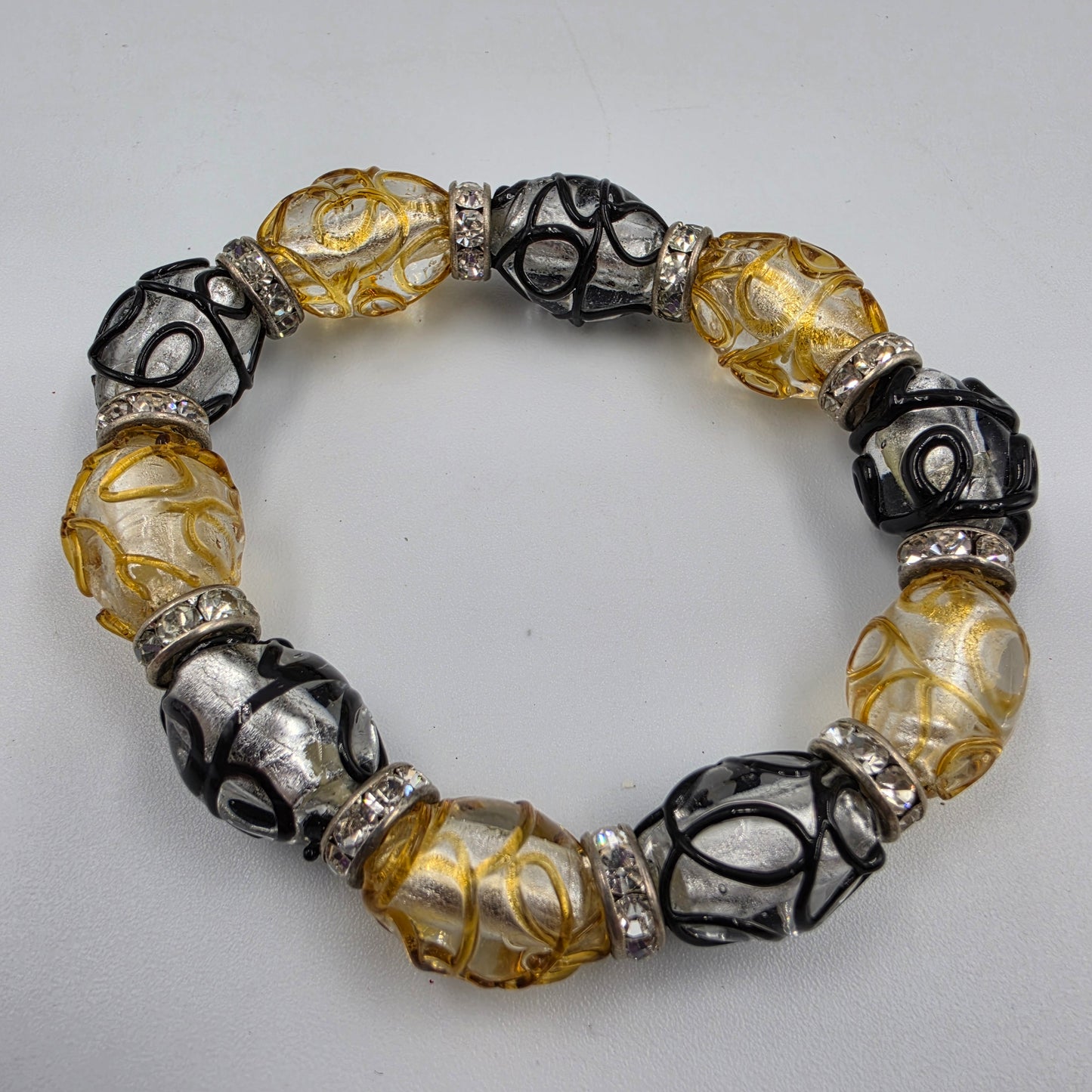 Hand Crafted Yellow/Gray Art Glass Bead Stretch Bracelet