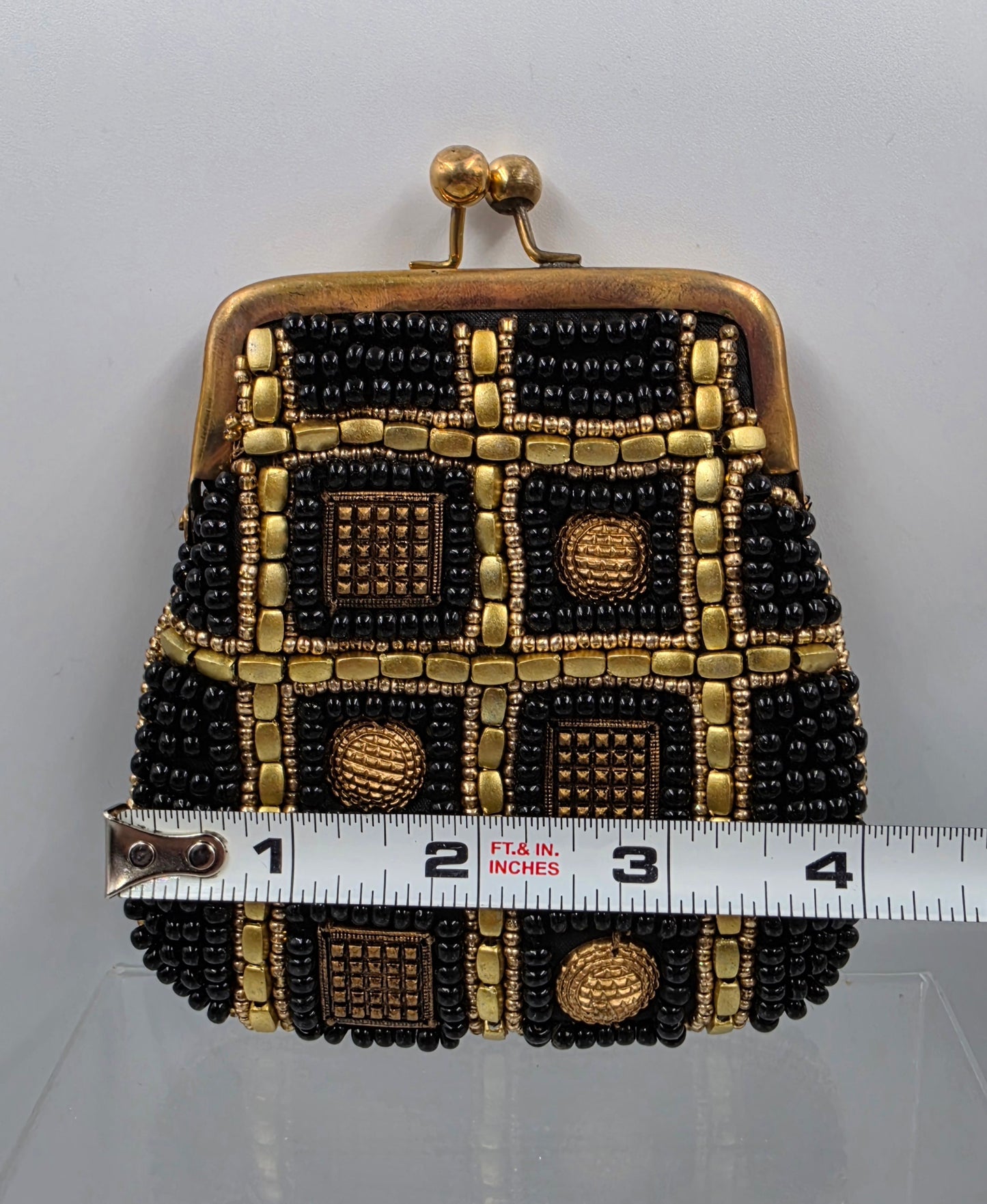 BOUGAINVILLEA Vintage Black/Gold Beaded Coin Purse With Extra Beads