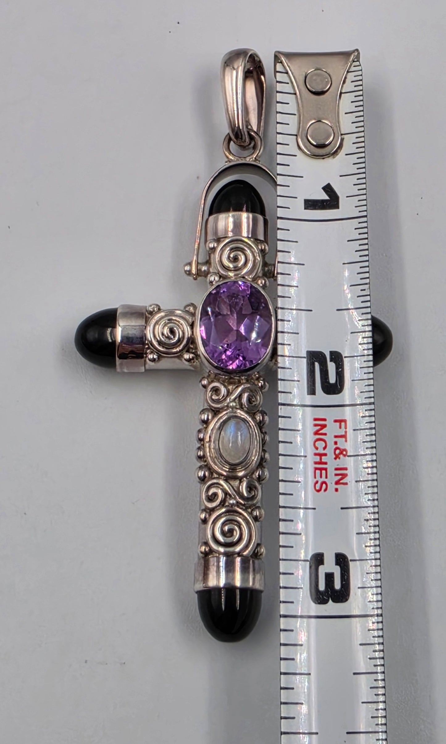 SAJEN Sterling Silver/Amethyst/Onyx Filagree Pendant