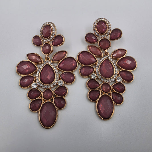 3" Mauve Pink/ Clear Rhinestone Statement Chandelier Earrings