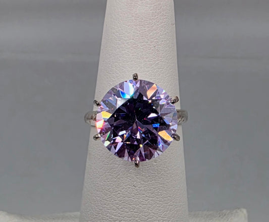 Lavender Cubic Zirconia/Portuguese Cut Solitaire/Sterling Silver Ring Size 4.75