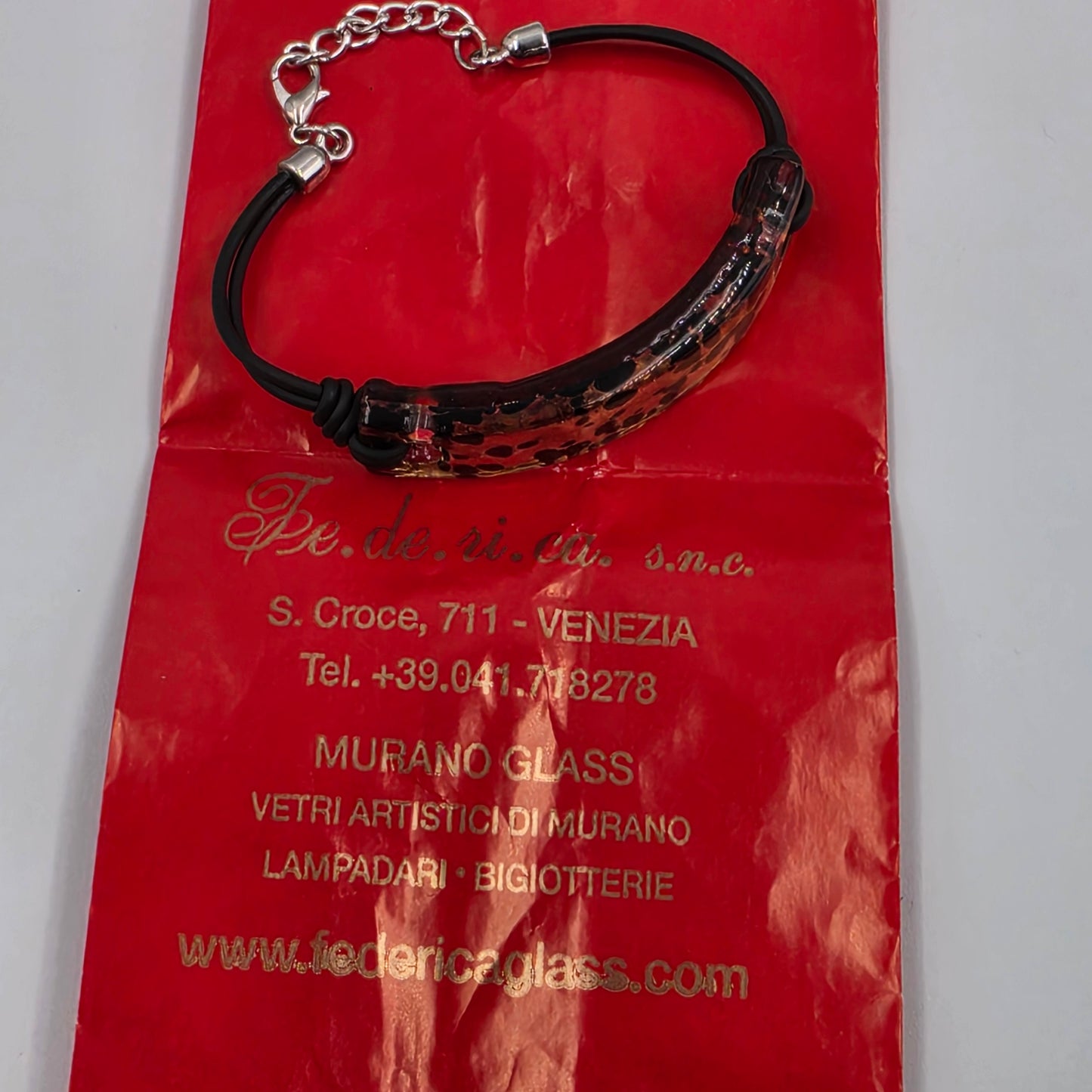 MURANO Glass Leopard Print 6.75"-8" Adjustable/Corded Silver Tone Bracelet