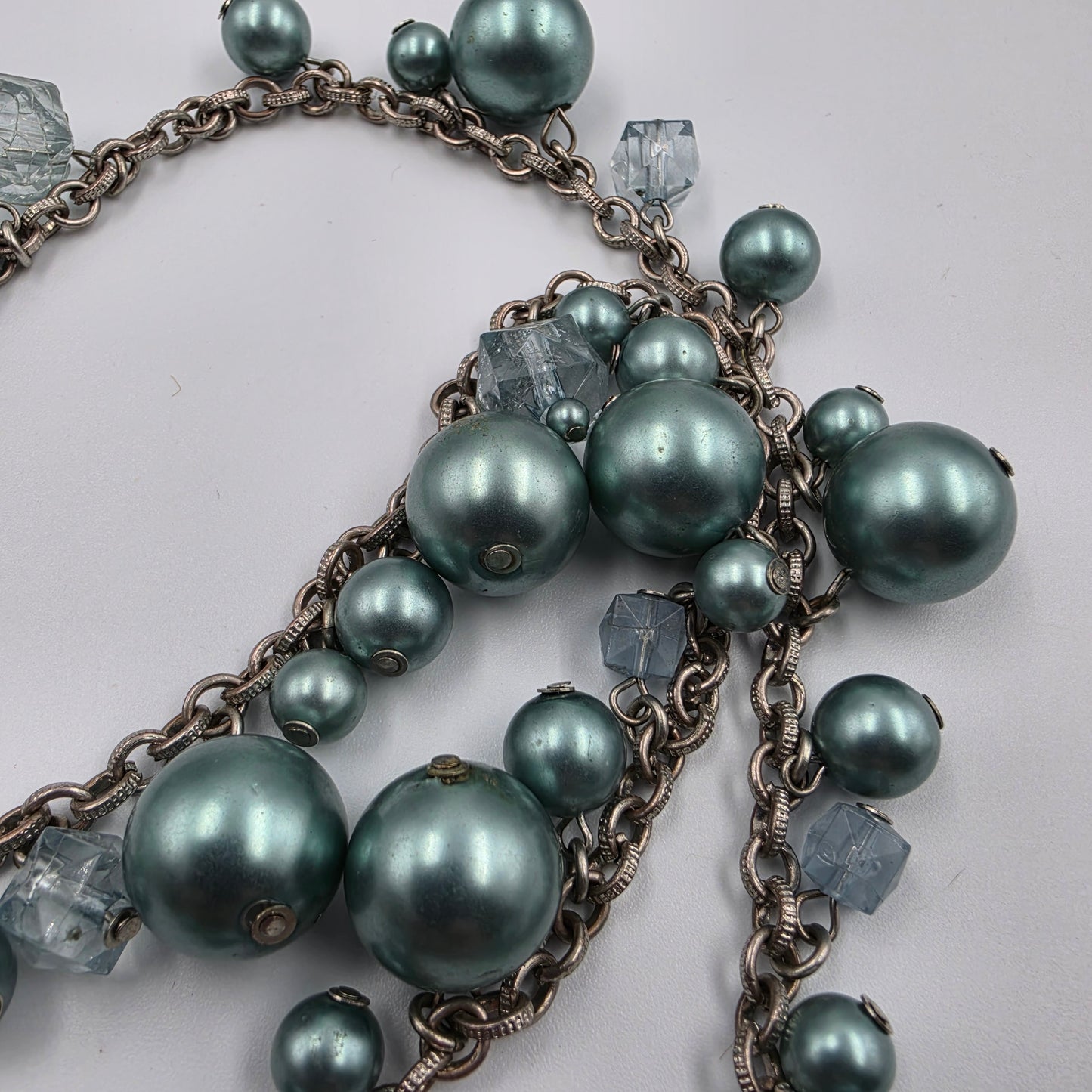 24" Teal Bead/Faceted Square Acrylic Beaded Necklace