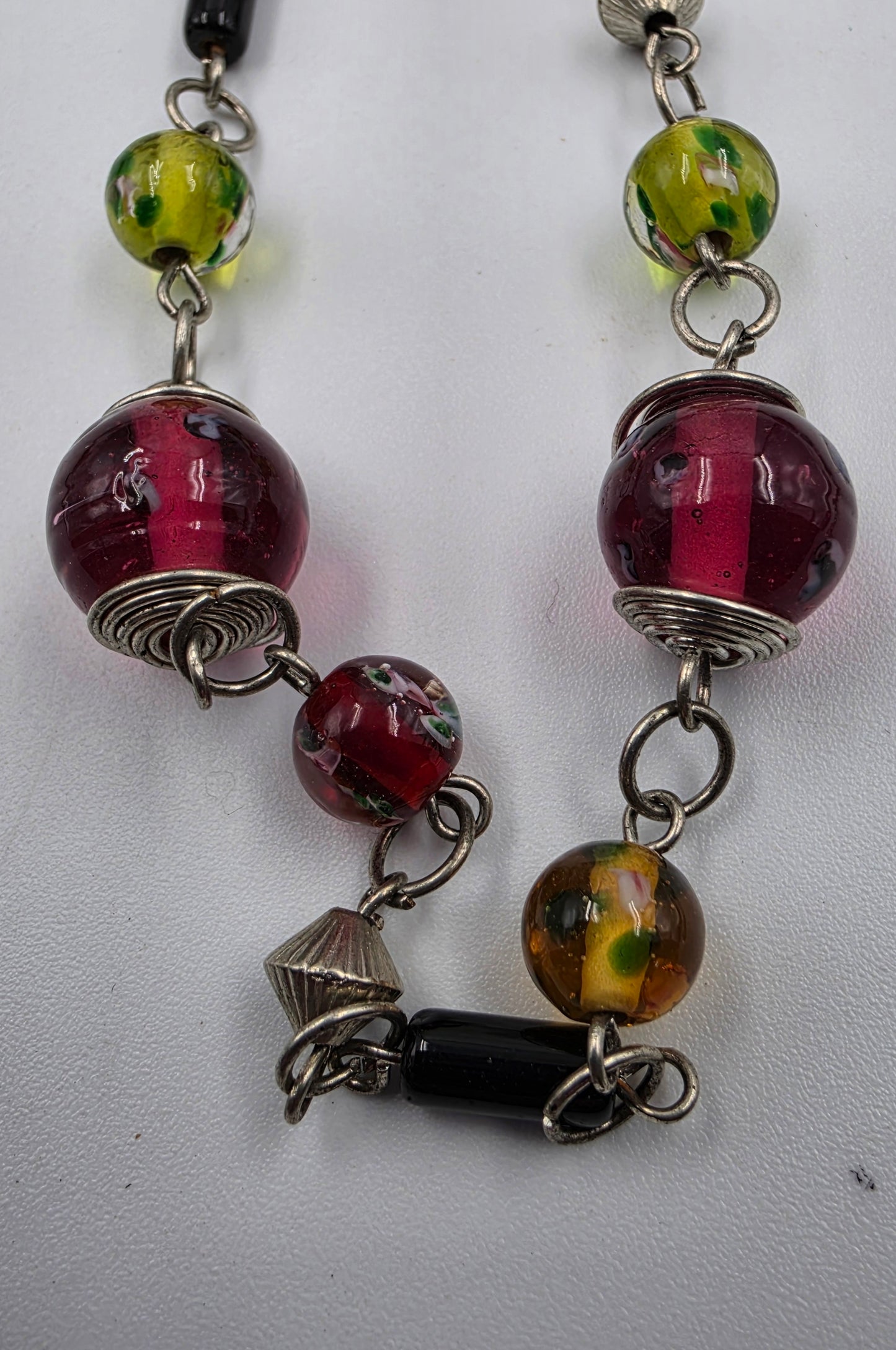 36"-39" Art Glass/Silver Tone Multi Bead Necklace