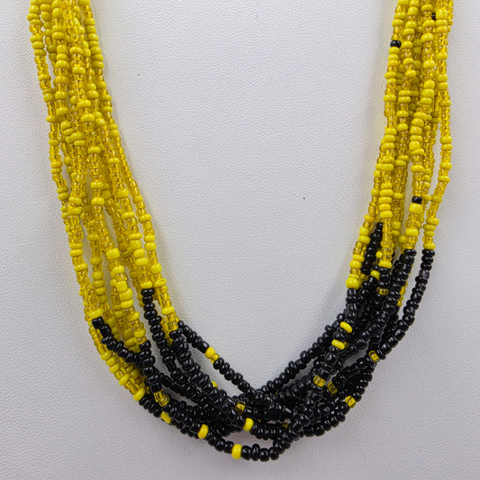 20" Yellow/Black Multi Layered Seed Bead Necklace