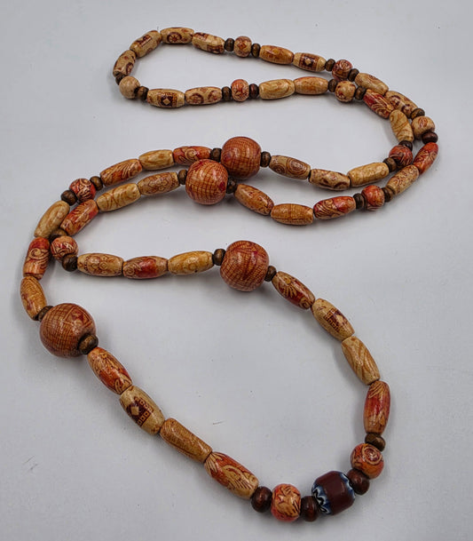 36" Hand Painted Wooden Bead Necklace