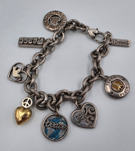 BRIGHTON 8.75" Vintage Multi Charm Peace Bracelet
