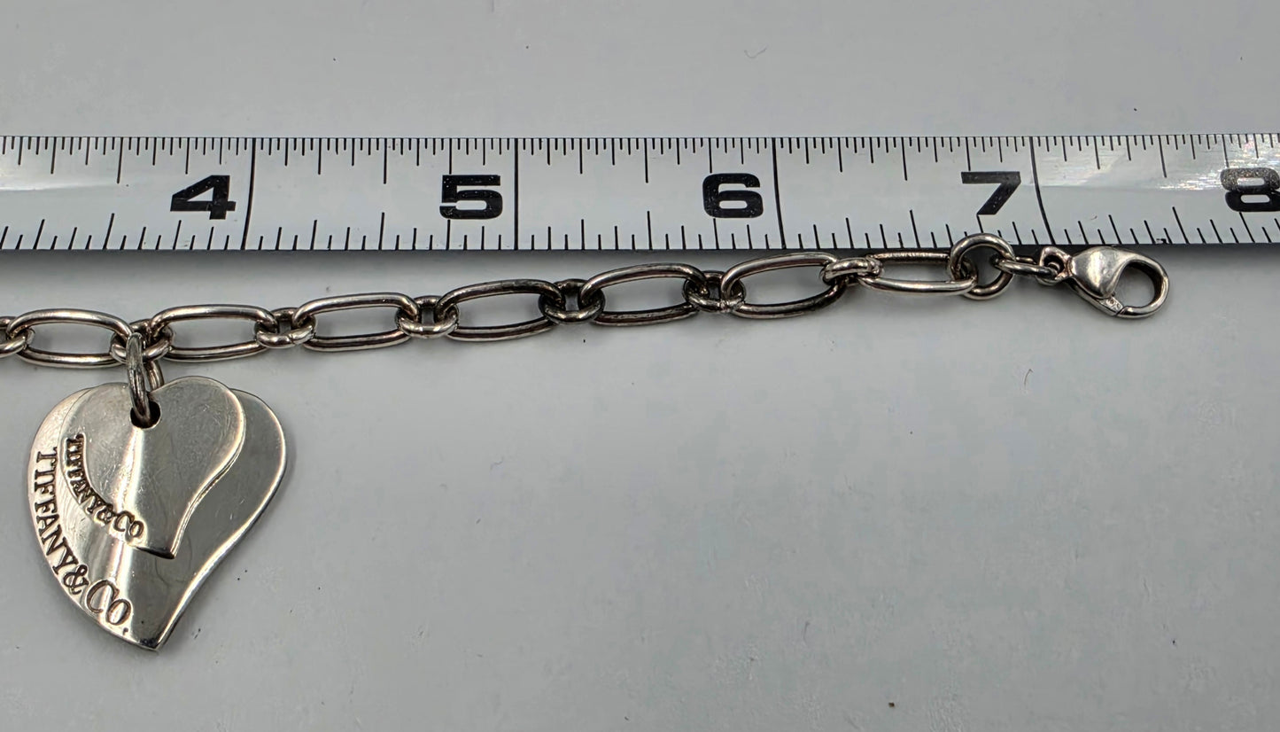 TIFFANY & CO. Genuine Sterling Silver Double Floating Heart 7.5" Bracelet