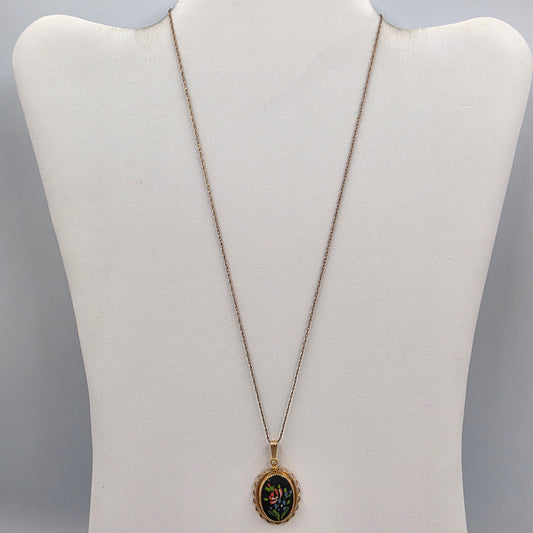 AMCO Vintage 1950's Petit Point Floral/14k Gold Filled 18" Necklace