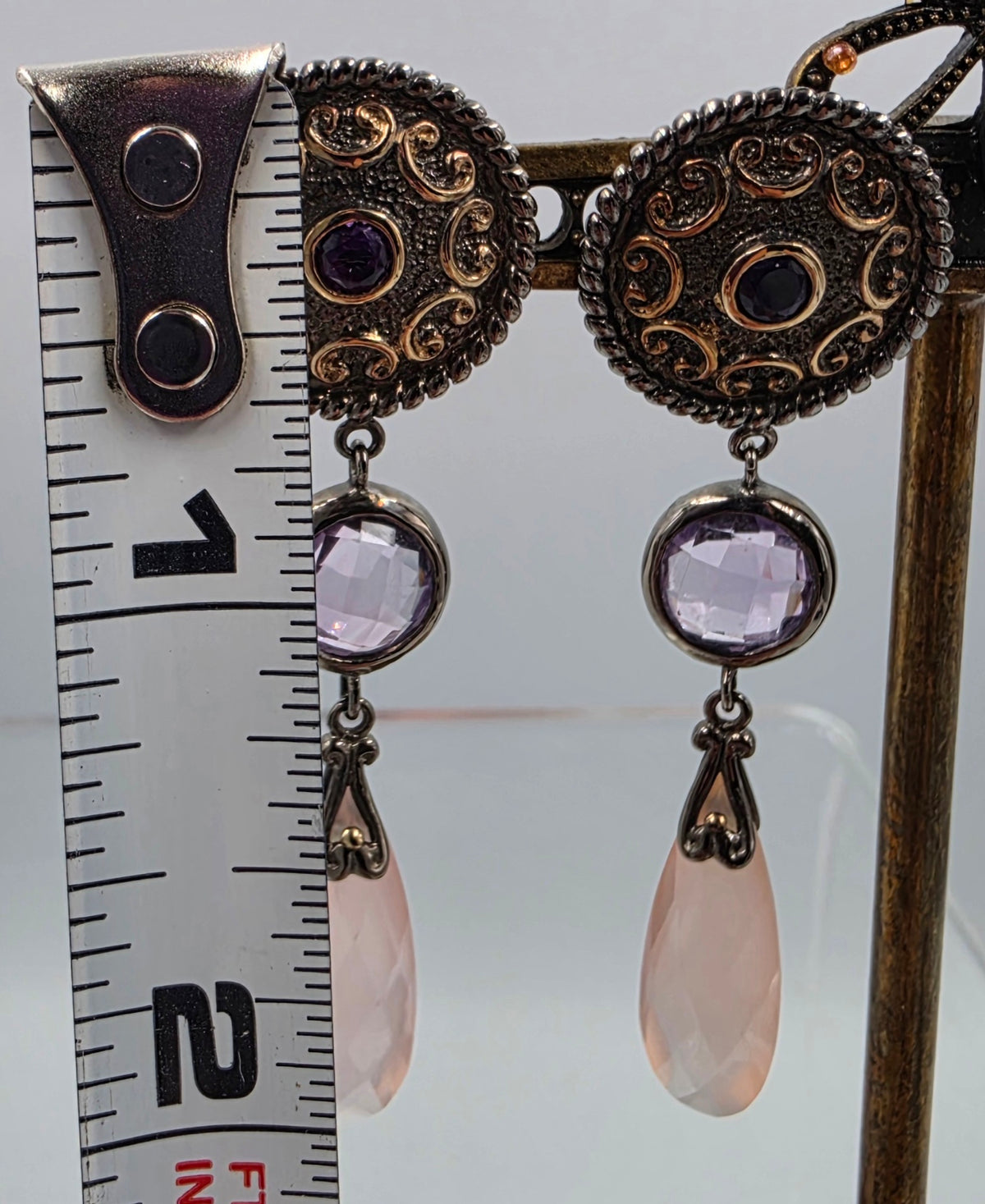 MICHAEL VALITUTTI Rose Quartz/Amethyst/Sterling Silver 2.25" Dangle Earrings