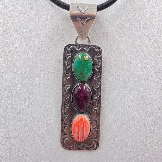 Native American Signed Turquoise/Spiny Oyster/Sterling Silver Pendant