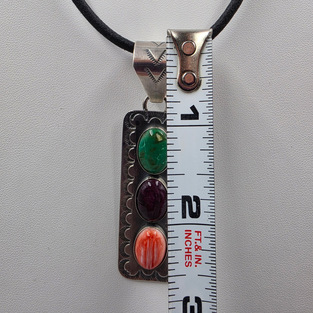 Native American Signed Turquoise/Spiny Oyster/Sterling Silver Pendant