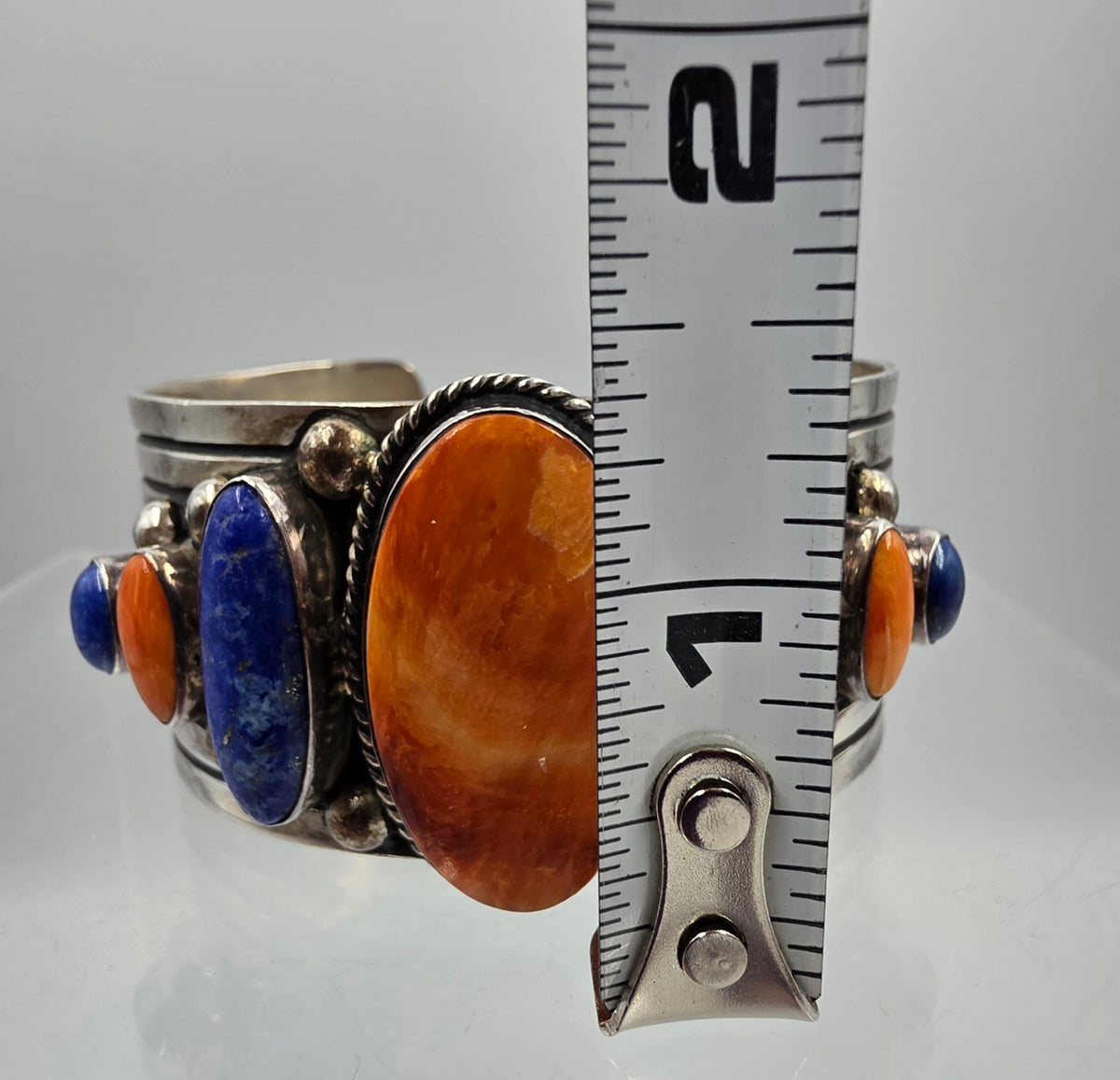 6.75" Southwest Spiny Oyster/Lapis/Sterling Silver Bracelet Signed Gabby