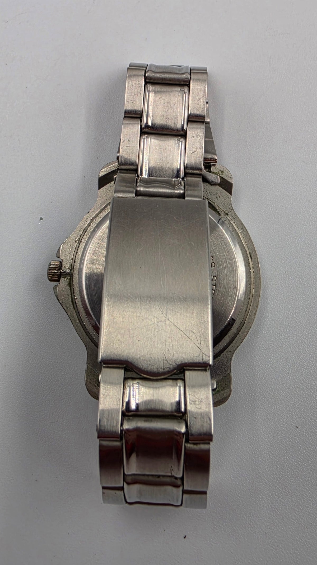 7" Silver Tone Blue Dial Day/Date/Seconds Hand Watch