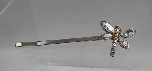 Clear Iridescent Dragonfly Rhinestone Vintage Bobby Pin