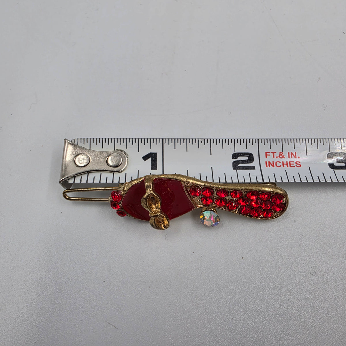 Red Enamel/Clear Iridescent Rhinestone Vintage Shoe Hair Clips