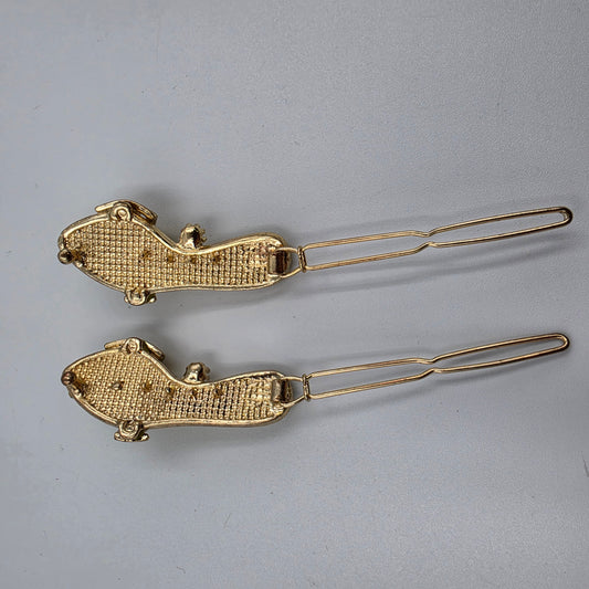 1980'S Yellow Enamel/Clear Rhinestone Vintage Shoe Hair Clips