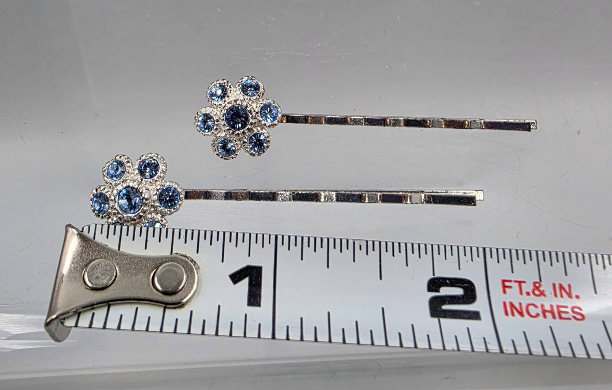 Blue/Clear Rhinestone Floral Vintage Bobby Pins