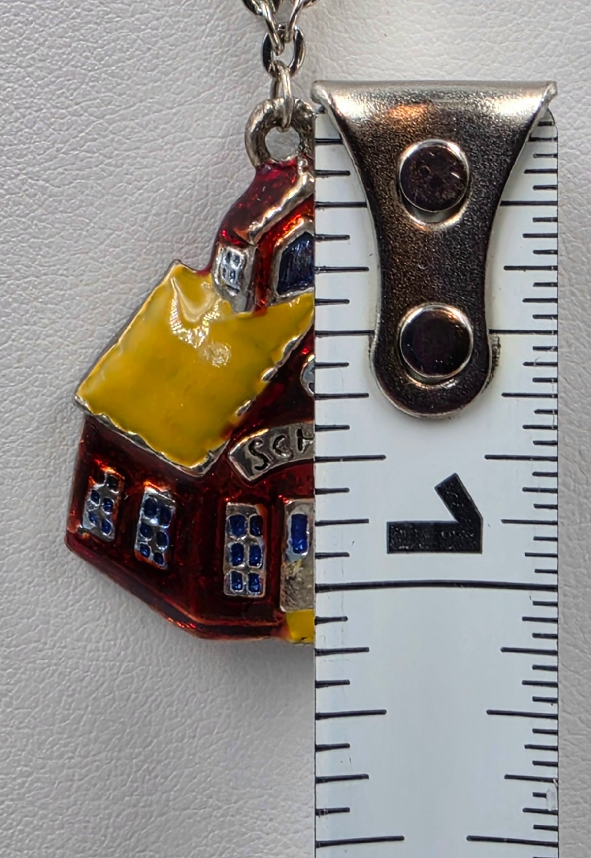 Red/Yellow Gold Tone Enamel School House Pendant With 20" Necklace