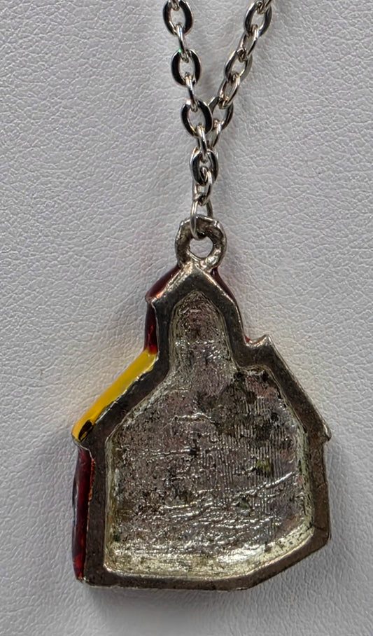 Red/Yellow Gold Tone Enamel School House Pendant With 20" Necklace