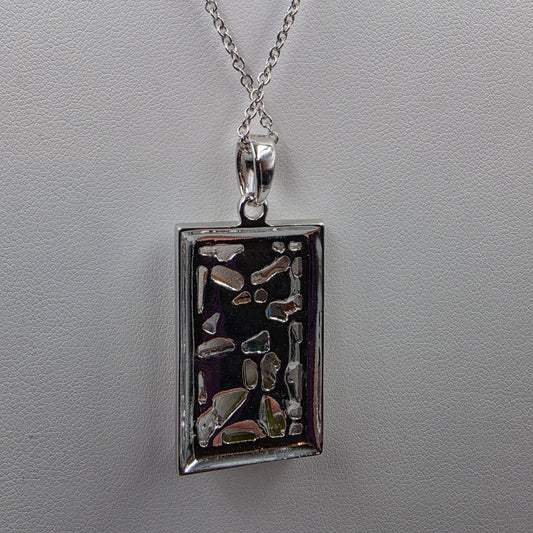15"-18" Silver Tone Rectangular/Multi Glass Stone Pendant And Necklace