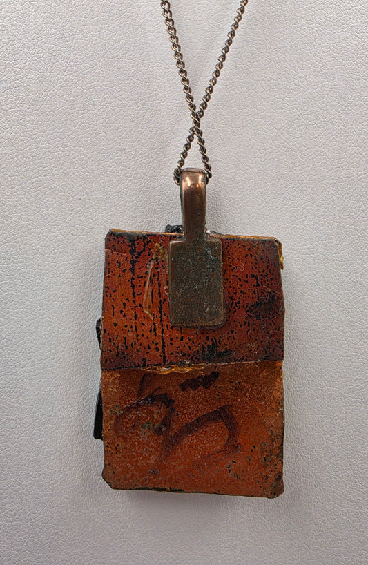 19" Artisan Copper/Art Glass Chip Pendant And Necklace