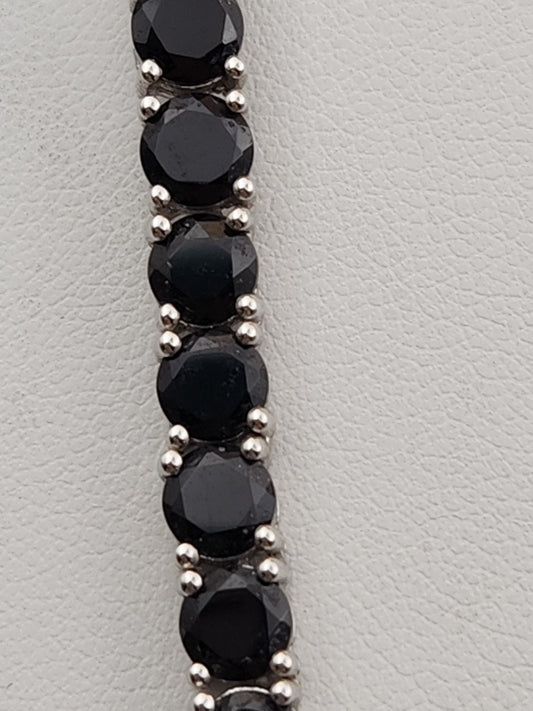Black Onyx/Sterling Silver 18" Tennis Necklace