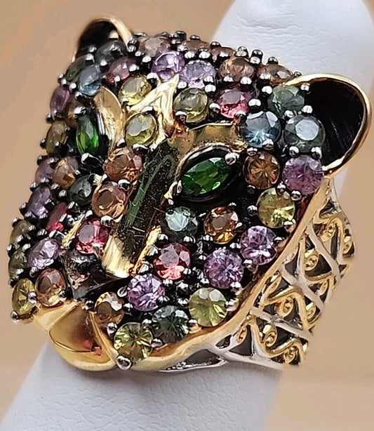 MICHAEL VALITUTTI Multi Gemstone/Sterling Silver/ Panther/Jaguar Head Ring Sz.5