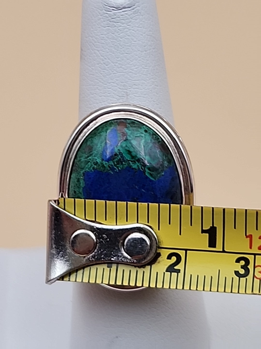 DESERT ROSE TRADING Azurite/Sterling Silver/Stamped Design Band/Ring Size 8